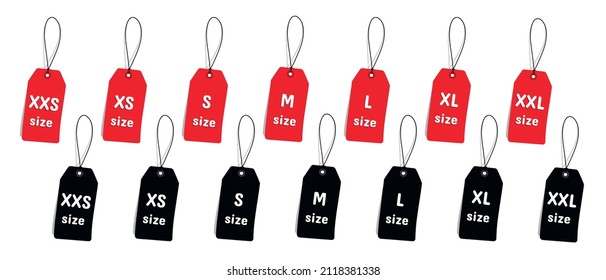 Black And Red Clothing Size Labels - Vector Illustrations Set Isolated On White Background