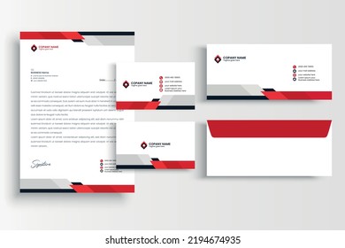 black and red color business stationary set template