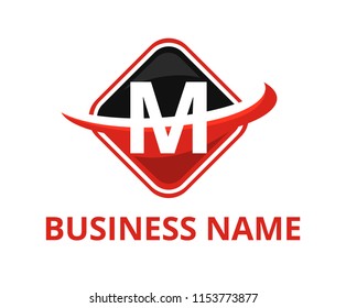 black and red color circular square box get slice into half logo graphic design with modern clean style for technology industry company with initial type letter m on it