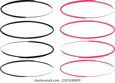 black red color collection stroke doodle ellipses set vector