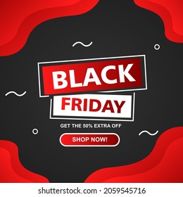 diseño de fondo negro de viernes de color negro y rojo. diseños de banner y plantillas de medios sociales.