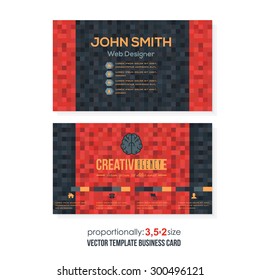 Black and Red Colors Low Poly Style Squares Elements Business Cards Design