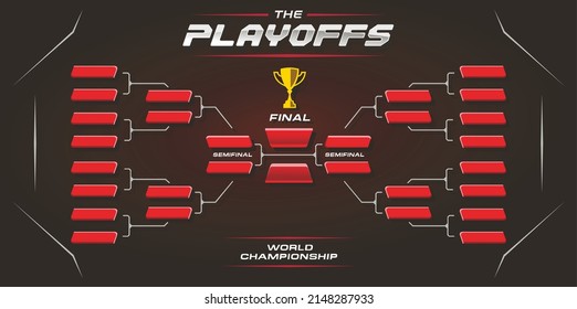 Black and Red competition bracket vector. sport game tournament championship contest stage layout, double elimination bracket board chart vector with champion trophy prize icon illustration background