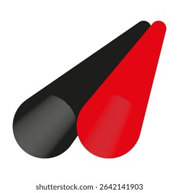 Black red cones. Round cylinder forms. Optical vector shape. Dynamic gradient contrast.