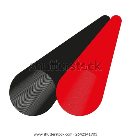 Black red cones. Round cylinder forms. Optical vector shape. Dynamic gradient contrast.