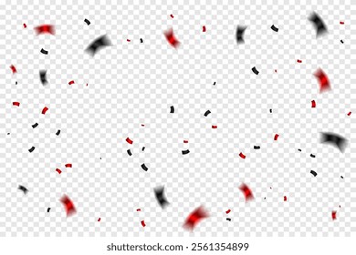 Black And Red Confetti On Transparent Background. Happy Birthday Banner. Congratulations Banner. Celebration Wallpaper. Vector Illustration