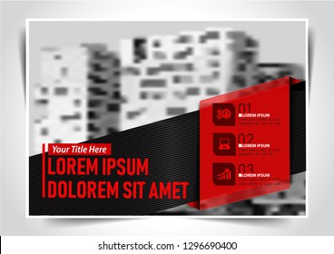 Black and Red Cover Page or Widescreen Layout. Editable Vertical Template Design for Marketing Presentation, Company Profile, Annual Report, Magazine or Book. A4 Scale Size. Vector Business Concept.