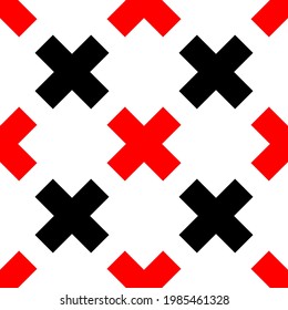 Cruces negras y rojas sobre un fondo blanco, textura para el diseño, patrón transparente, ilustración vectorial