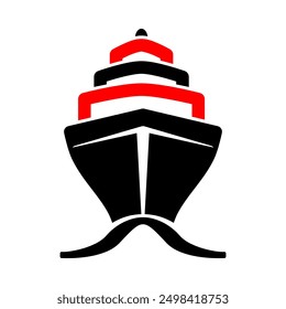 Icono de crucero negro y rojo, pictograma de Vector bicolor de bote de carga, Plantilla de logotipo