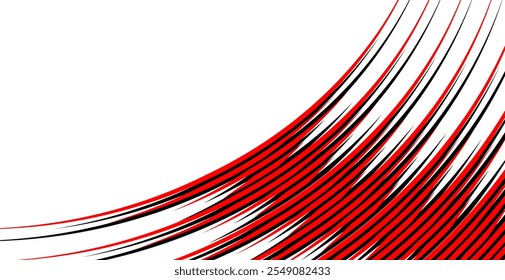 Black And Red Curve Lines On White Background With Copy Space. Futuristic Wallpaper. Abstract Business Banner. Vector Illustration. Technology Backdrop. Minimal