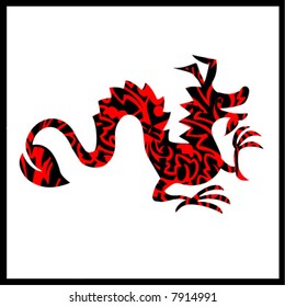 Black and red dragon in black frame