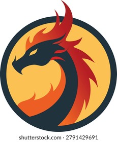 Black and red dragon head in a yellow circle black dragon mythical creature