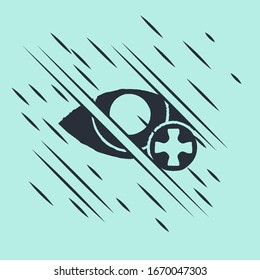 Schwarz-Rot-Auge-Effekt-Symbol einzeln auf grünem Hintergrund. Augenrötung. Entzündliche Augenerkrankung. Glitzer Stil. Vektorillustration-Illustration