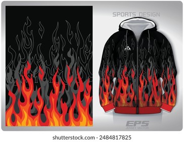 black red fire pattern design, illustration, textile background for sports t-shirt, football jersey shirt mockup for football club. consistent front view