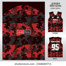 black red flower shadow pattern design, illustration, textile background for sports t-shirt, football jersey shirt mockup for football club. consistent front view