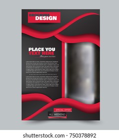 Black and red flyer design template with built in images. Brochure for business, education, presentation, advertisement. Corporate identity style concept. Editable vector illustration.