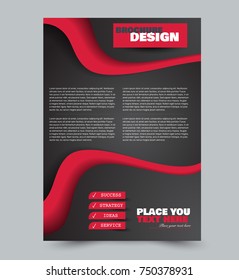Black and red flyer design template with built in images. Brochure for business, education, presentation, advertisement. Corporate identity style concept. Editable vector illustration.