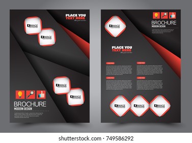 Black and red flyer template design. Brochure abstract background for business, education, presentation, advertisement. Corporate identity style concept. Editable vector illustration.