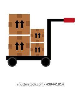 black and red freight car with four brown boxes and black arrows over isolated background,vector illustration