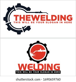 Black red gear welding tool spark circle symbol initial logo design suitable for construction pipeline welder oilfield industry service repair