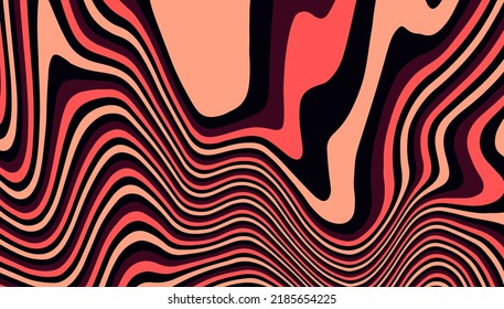 Black and red geometric background with warped fluid lines. Trippy organic style illustration.