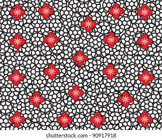Black and Red Geometric Pattern With Red Flowers
