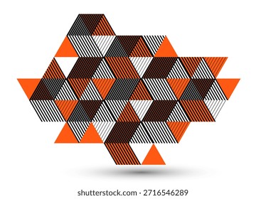 Fondo abstracto de Vector geométrico negro y rojo con cubos y Formas, arte de abstracción isométrica en 3D que muestra el aspecto de las formas de los edificios de la ciudad, ilusión óptica op art.