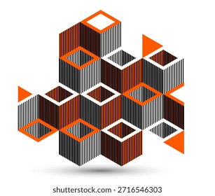 Fondo abstracto de Vector geométrico negro y rojo con cubos y Formas, arte de abstracción isométrica en 3D que muestra el aspecto de las formas de los edificios de la ciudad, ilusión óptica op art.