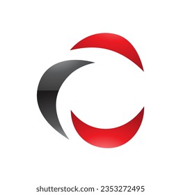 Black and Red Glossy Crescent Shaped Letter C Icon on a White Background