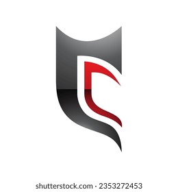 Black and Red Glossy Half Shield Shaped Letter C Icon on a White Background