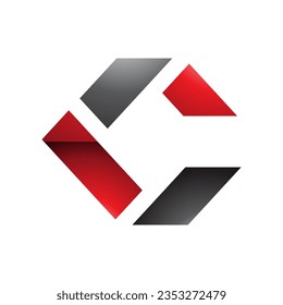 Black and Red Glossy Square Letter C Icon Made of Rectangles on a White Background