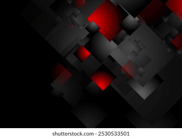 Fondo de tecnología abstracta cuadrados brillantes negros y rojos. Diseño de Vector geométrico