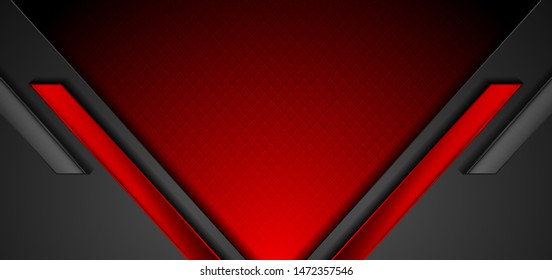 Black and red glossy stripes. Abstract tech geometric background with grid texture. Vector corporate design