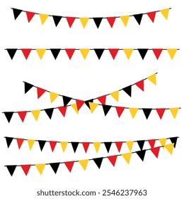 Black, Red and Gold Little Flags. Germany Colors Vector. Party Buntings. Garland. Party Flags. Hanging Decoration. Independence Day. National Illustration.