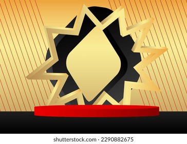Black, Red and Gold stage showcase for presentation. Abstract cylinder pedestal podium. Minimal geometric mockup product display.