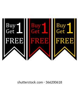 black red gold yellow buy one get one free set, promotion sale label, stickers vector