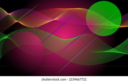 Black and red gradient background geometric pink green wavy line elements complement the backdrop.