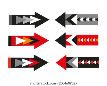 Black, red and gray arrows with a pattern of triangles