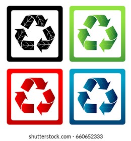 Black, red, green, blue cycle arrows on isolated white background. Vector illustration.