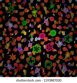 Black, red and green on colors. Vector - stock. Doodles cute pattern. Nice background. Seamless Beautiful fabric pattern.