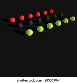 Black red and green spheres