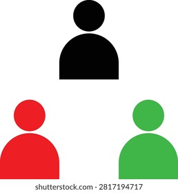 Black, red, and green user avatar arranged in a triangle person