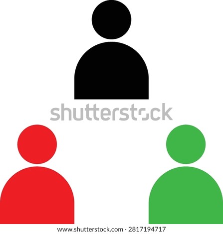 Black, red, and green user avatar arranged in a triangle person