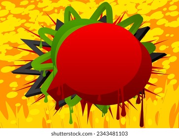Black, red, green and yellow graffiti speech bubble background. Messaging sign street art, Discussion symbol performed in urban painting style.