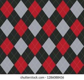 Black, Red and Grey Argyle Seamless Pattern