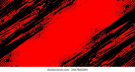 Black and Red Grunge Brush Background with Halftone Effect. Retro Grunge Background