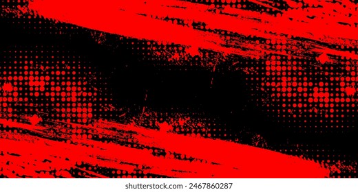 Black and Red Grunge Brush Background with Halftone Effect. Retro Grunge Background