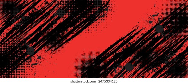 Fondo de pincel de grunge negro y rojo con efecto de semitono