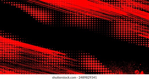 Fondo de pincel de grunge negro y rojo con efecto de semitono. Fondo de grunge retro