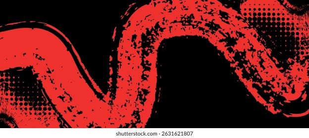 Fondo de pincel de grunge negro y rojo con efecto de semitono